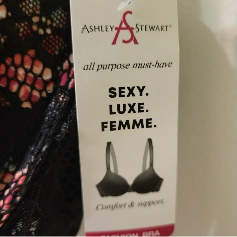 Ashley Stewart Black Floral Full Coverage Underwire Bra, Plus Size 46D NEW w/Tag - Picture 15 of 16